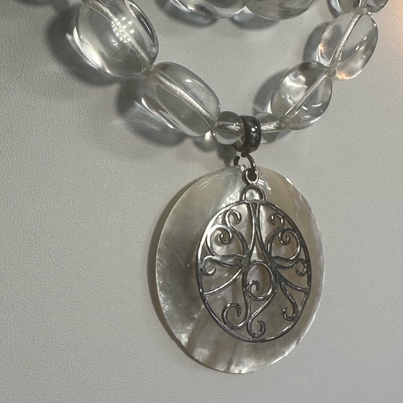 LUC925 signed mother of pearl vintage large quartz beaded necklace double strand - Picture 3 of 17